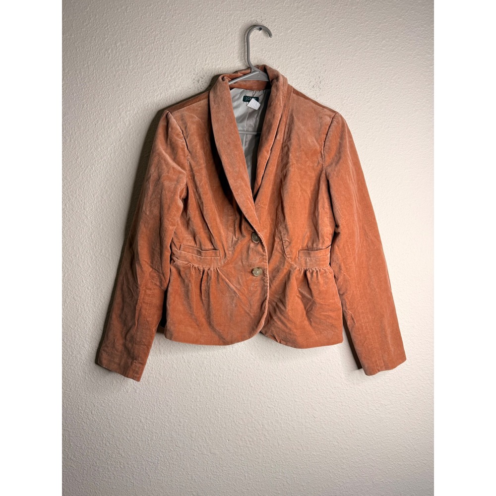 J.Crew Eden Velvet Peplum Blazer Womens 6 Terracotta Coral Shawl Collar Coquette